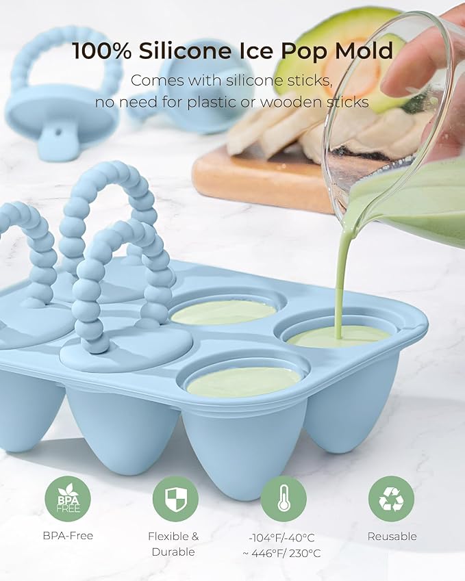 All-Silicone Baby Popsicle Molds with Sticks, AODISTUCE 1oz Popsicle Molds for Babies Breastmilk Popsicles Molds for Teething Relief, Frozen Treats Maker Popsicle Maker Ice Pop Mold for Toddlers Kids