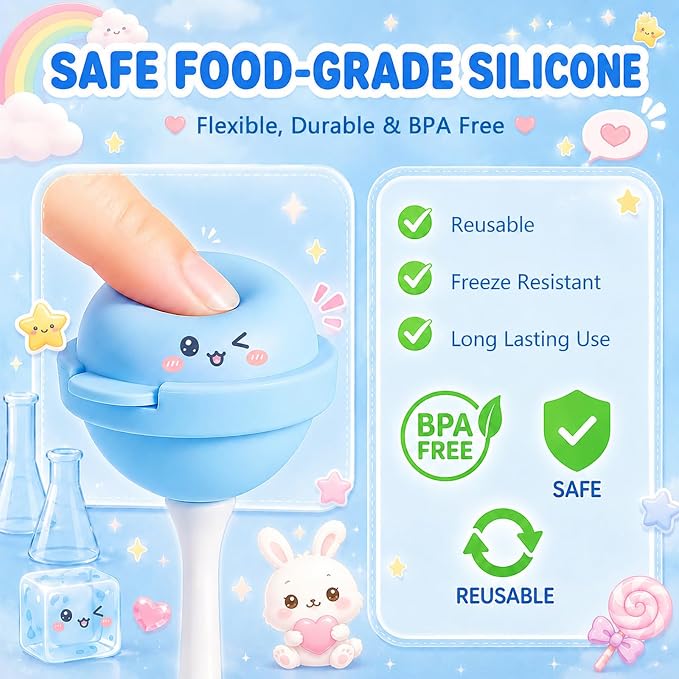 (4Pcs) Silicone Ice Pop Molds Lollipop Popsicle Maker Reusable BPA-Free Ice Cream Molds with Sticks DIY Homemade Frozen Treat Molds for Kids Summer Parties