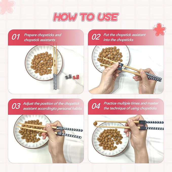 EAEDMY 7 Pairs Training Kid Adult Chopsticks and Trainers for Beginners, Japanese Wooden Beginners Training Chopsticks Helpers Set, Reusable, Dishwasher Safe, L8.86Inch (1.Japanese pattern A)