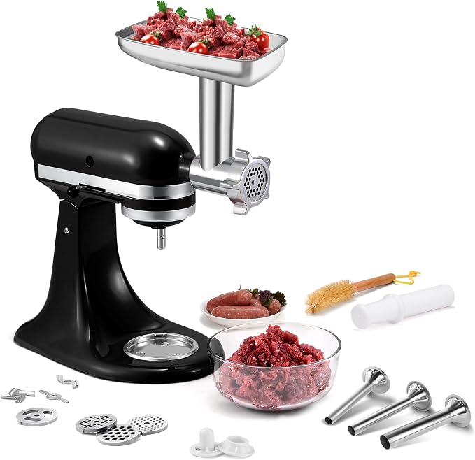 Stainless Steel Meat Grinder Attachment for KitchenAid, Stainless Steel Meat Grinder Attachment, Sausage Stuffer, Attachment for KitchenAid Mixers, Dishwasher Safe(Mixer Not Included)