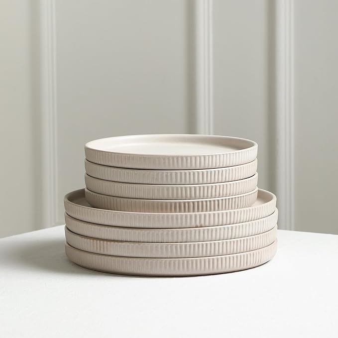 Stone Lain Haven Modern Stoneware 4 Piece Dinner Plates Sets, Dish Set for 4,Reactive Glaze Beige