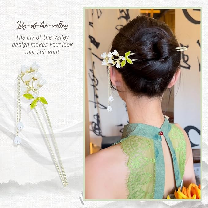 Lawie 10 Pack Cute Flower Butterfly U Shaped Gold Metal Hair Fork Pins Curved Chopsticks for Hair Sticks with Dangles French Hair Pins Bun Holder Decorative Hair Accessories for Women Girls