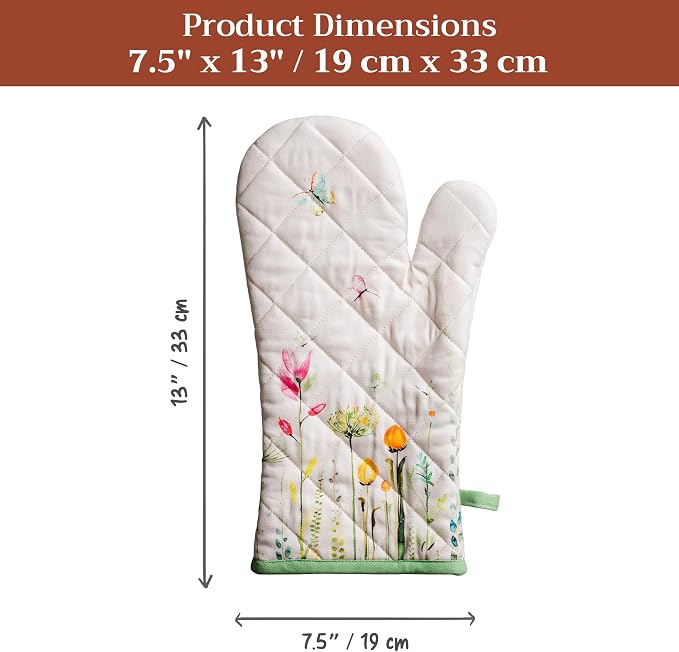 Maison d'Hermine Oven Gloves 100% Cotton Oven Mitt (7" x 13", Pack of 1) | With Loop Heat Resistant BBQ Cooking Gloves Baking Grilling Kitchen Handling Hot Pans Spring Summer - Botanical Fresh