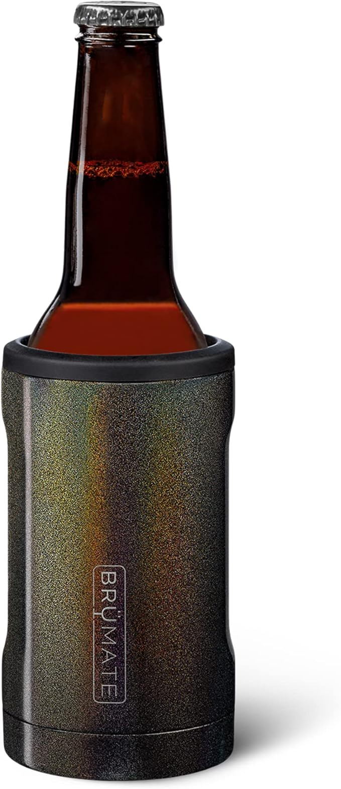 BrüMate Hopsulator Bott'l Insulated Bottle Cooler for Standard 12oz Glass Bottles | Glass Bottle Insulated Stainless Steel Drink Holder for Beer and Soda (Glitter Charcoal)