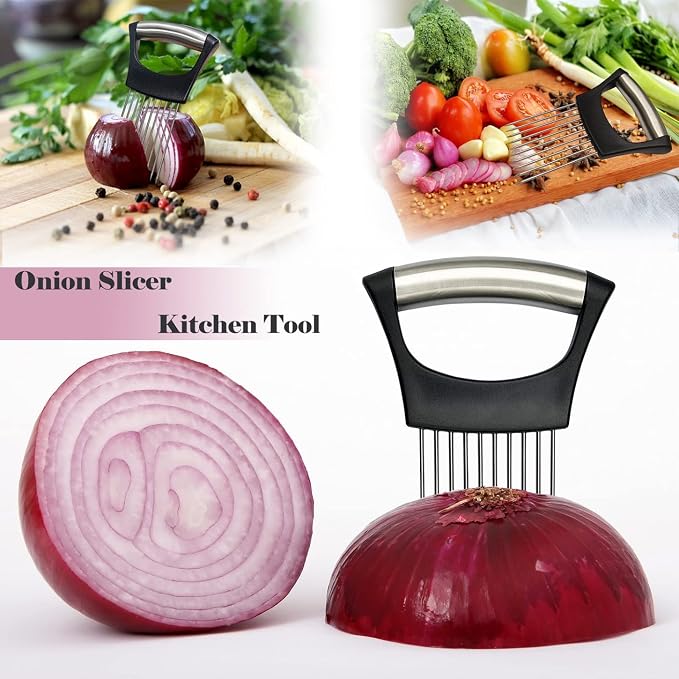 Onion Slicer Holder, Onion | Tomato | Potato | Apple | Egg Holder for Slicing, Vegetables | Fruits Slicer Holder, Meat |Beef Chopper, Multi-Purpose Kitchen Accessory, 2 Pack