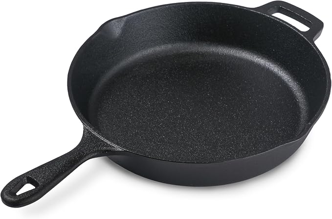 Commercial CHEF 10.25-Inch Cast Iron Skillet, Pre-Seasoned, CHFS1025 | Integrated Hanging Hole in Handle, Works on All Cooktops Including Induction, Outdoor Skillet for Campfires or Grills