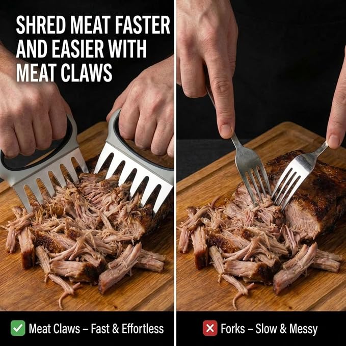 Meat Shredder Claws for Chicken & Pulled Pork Heavy Duty Meat Claws with Non-Slip Handle, BBQ Shredding Tool for Smoker, Grill & Kitchen