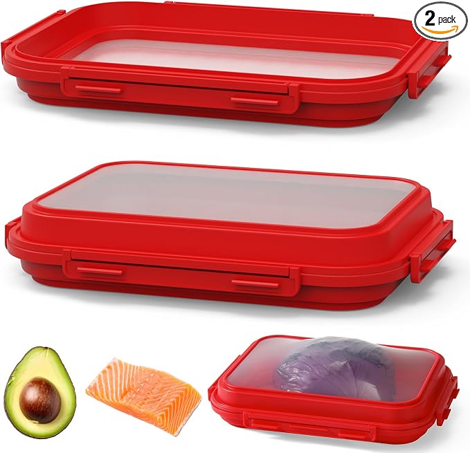 2 Pack Silicone Food Fresh-Keeping Storage Containers with Lid, Dual-Shape Design, BPA-Free, Leakproof Lock Clips, Versatile Fridge Storage Containers, Space Saving & Expandable