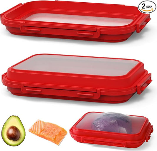 2 Pack Silicone Food Fresh-Keeping Storage Containers with Lid, Dual-Shape Design, BPA-Free, Leakproof Lock Clips, Versatile Fridge Storage Containers, Space Saving & Expandable