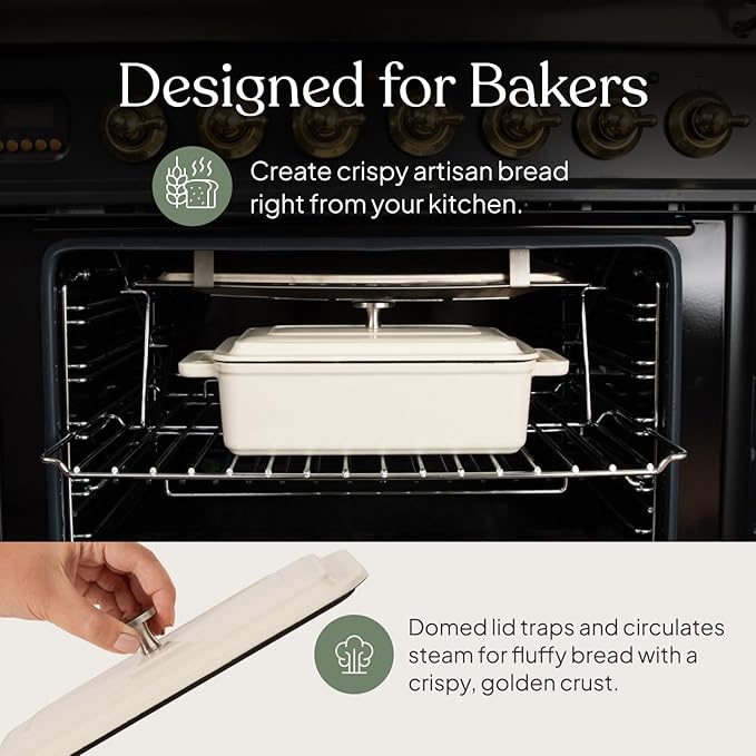 TOMO Cast Iron Bread Oven, 10" x 5" Full Size Loaf - Dutch Oven Bread Cloche with Steam Circulating Lid for Perfect Sourdough