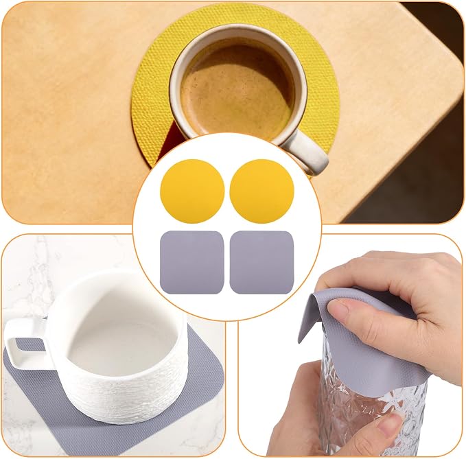 LUTER 4pcs Jar Opener Gripper Pads for Kitchen & Coasters(Yellow, Gray) | Non-slip Rubber Jar Grippers Multi-function Jar Opener for Seniors Weak Hands Bottles Cans and Daily Kitchen Use