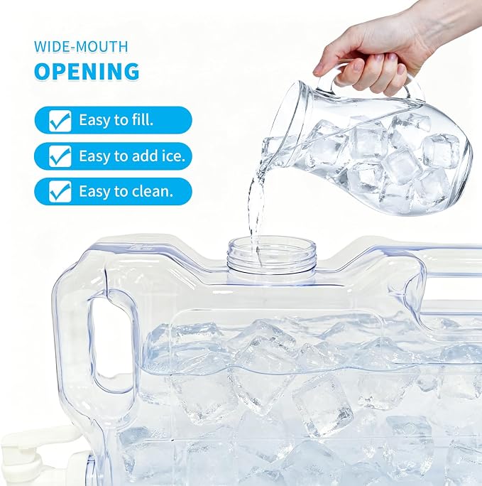 Refrigerator Water Dispenser 1.1 Gallon, Plastic Beverage Dispenser with 2 Spigots,Leak-Proof, Easy-Grip Handle & Easy-Pour Spout, Refillable Container for Fridge, Kitchen, Juice, Daily Use