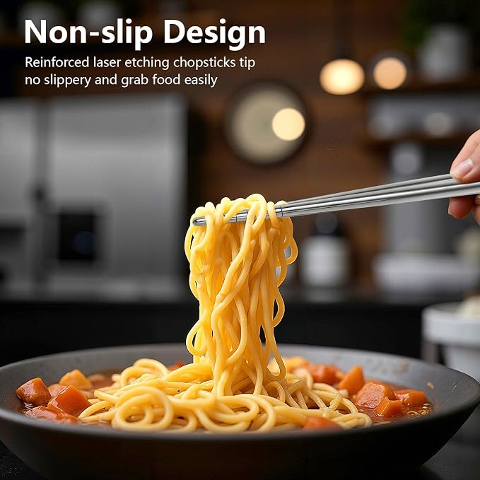Titanium Chopsticks Reusable, 3 Pairs Chopsticks Dishwasher Safe, Non-Slip Titanium Chopsticks Present Set，Travel,Camping And Hiking （Silver）