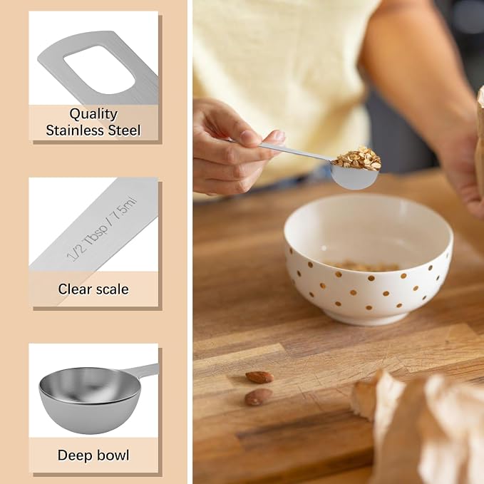 5PCS 1/2tbsp (1.5tsp, 7.5ml, 1/4oz) Single Measuring Spoon, Stainless Steel Individual Teaspoons Only