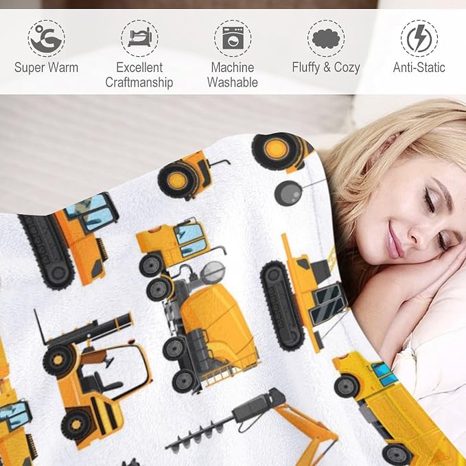 Excavators Construction Blanket Gifts for Yellow Trucks Lover 40 x 50 Inch for Kid,Construction Excavators Fannel Fleece Throw Blanket Super Soft Throws Blanket for Bed Couch Sofa
