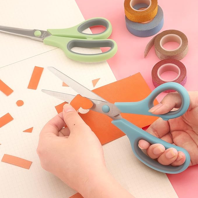 LONGKEY 8.5" Pastel Scissors 3-Pack, Ultra Sharp Stainless Steel, Gray | Soft Comfort-Grip Right/Left Hand
