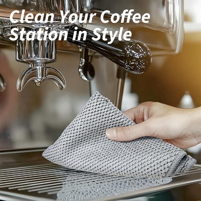 Espresso Accessories Barista Towels 6 Pack – Microfiber Cleaning Cloths for Espresso Machines, Steam Wands & Countertops – Essential Coffee Bar Accessories, 12"x12"