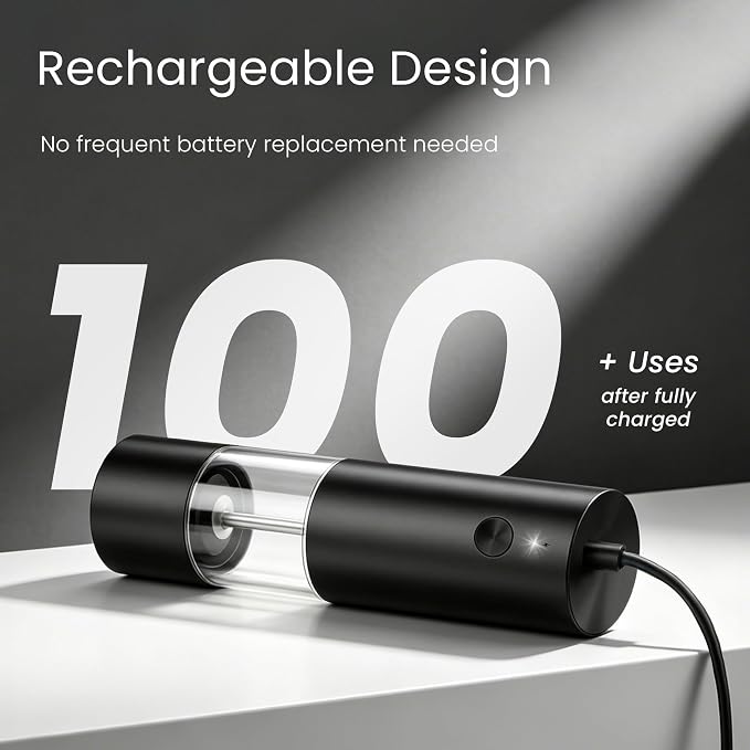 USB Rechargeable Grinder Set With Storage Base, 1 Pack (Black) | USB Charging & Adjustable Coarseness, No Light Design, Ideal For Cooking, Picnic And Restaurant Seasoning
