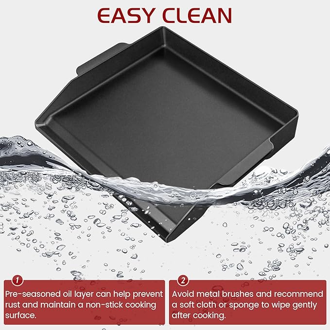 Cast Iron Griddle, Universal Stove Top Flat Griddle Charcoal Gas Grill Pan Insert for Weber Charbroil Nexgrill Replacement Parts Cooking Plate Outdoor Camp Tailgating Teppanyaki Accessory 17" x 13"