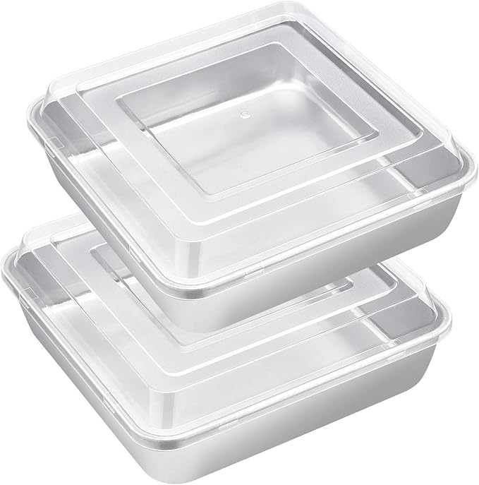 E-far 8 x 8-Inch Baking Pan with lid, Square Cake Brownie Baking Pans Stainless Steel Bakeware Set of 2, Non-toxic & Healthy, Easy Clean & Dishwasher Safe - 4 Pieces(2 Pans + 2 Lids)