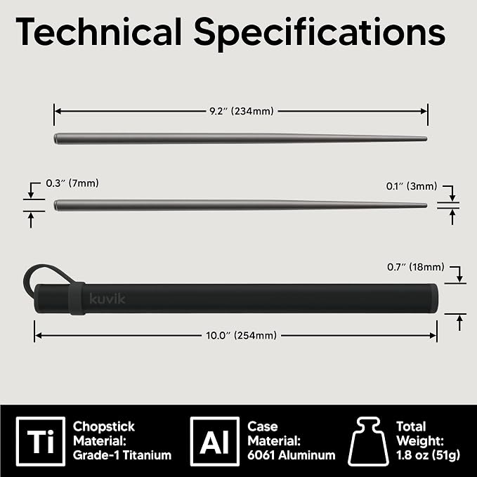 Kuvik Titanium Chopsticks with Carbon Black Carrying Case