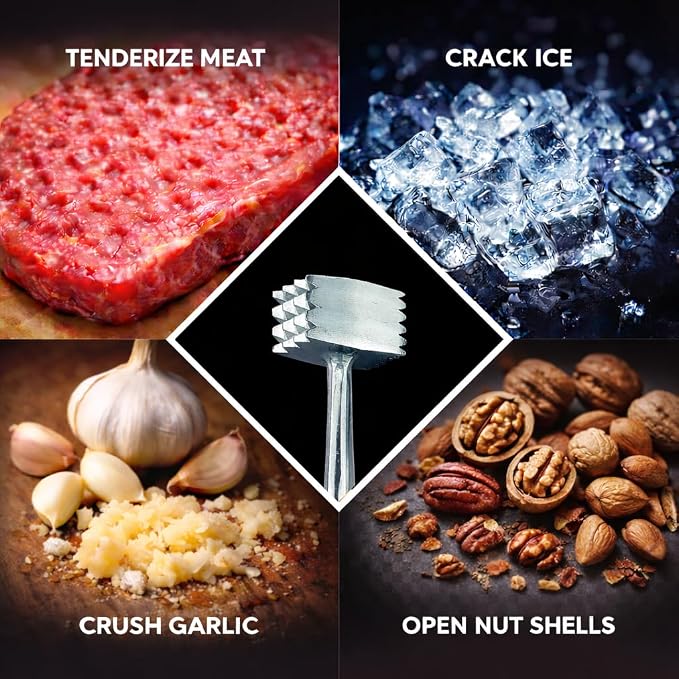 HIC Kitchen Heavyweight Meat Tenderizer Mallet Marinating Prep Tool, Double Sided, Aluminum, For Flattening Cutlets, Tenderizing Meat, And Cracking Ice