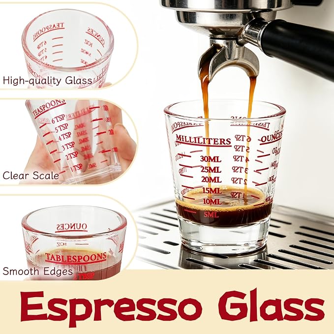2 Pack High Borosilicate Shot Glass Measuring Cup,Espresso Shot Heavy Glass,Thick Base Liquid Measuring Cup 26-Incremental Measurement 1 OZ,2 TBS,6 TSP,30 ML