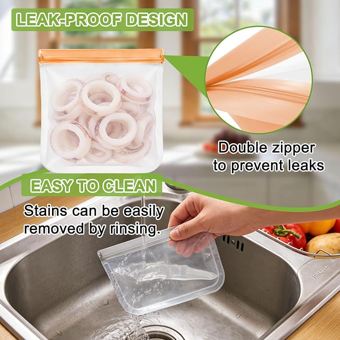 24 Pack Silicone Bags for Food Storage,Reusable Silicone Food Storage Bags,Freezer, Microwave & Dishwasher Safe,Reusable Freezer Food Bags, Leakproof-8 Gallon 8 Snack 8 Sandwich Bags,Grey