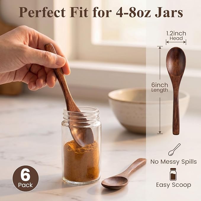 HANSGO Wooden Spoons for Eating, 6 PCS Small Wooden Spoons, 6 Inch | Table Spoon for Honey, Coffee, Tea, Hot Cocoa, Jam, Bath Salts, Stirring, Smooth Finish, Unique Gifts for Men Women