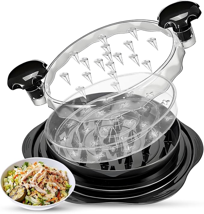 Large Chicken Shredder Tool Twist 10" Pro Visible Meat Shredders Twist for Chicken Breast Ergonomic Handle with Removable Tray, Anti-Slip Base Meat Grinder for Chicken, Pork, Beef & Fish – Black