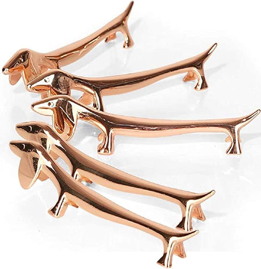 ChezMax Pack of 5 Zinc Alloy Chopsticks Spoon Forks Knives Tableware Rest Set,Rose Gold Dogs