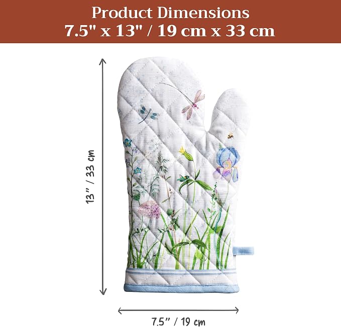 Maison d'Hermine Oven Gloves 100% Cotton Oven Mitt (7" x 13", Pack of 1) | With Loop Heat Resistant BBQ Cooking Gloves Baking Grilling Kitchen Handling Hot Pans Spring Summer - Fleurs De Mai