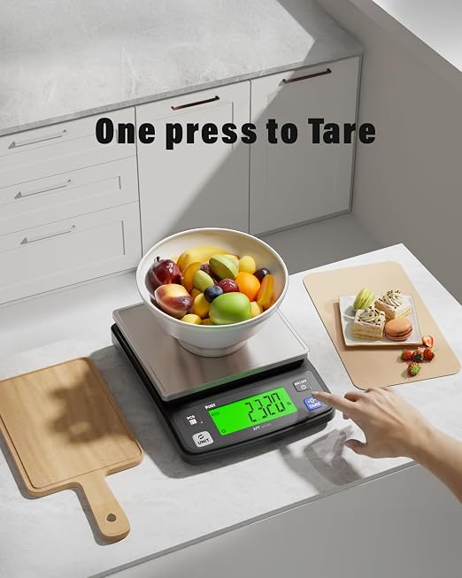 Polit KPT Digital Kitchen Scale, 0.5g Precision, Counting Mode, 13lb/6kg | Stainless steel tray; dual power; anti-slip rubber feet; for cooking, baking, meal prep, seed and hardware weighing