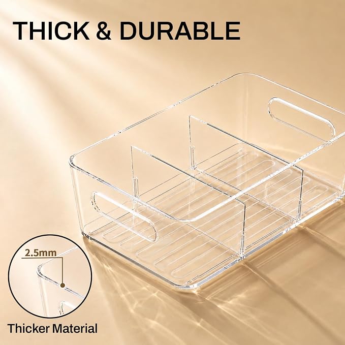 Mpotmiy 10-Pack Pantry Organizers and Storage, Clear Fridge Organizer Bins | Clear stackable plastic bins with removable dividers for packets, snacks, pouches and spices in pantry, fridge or freezer.