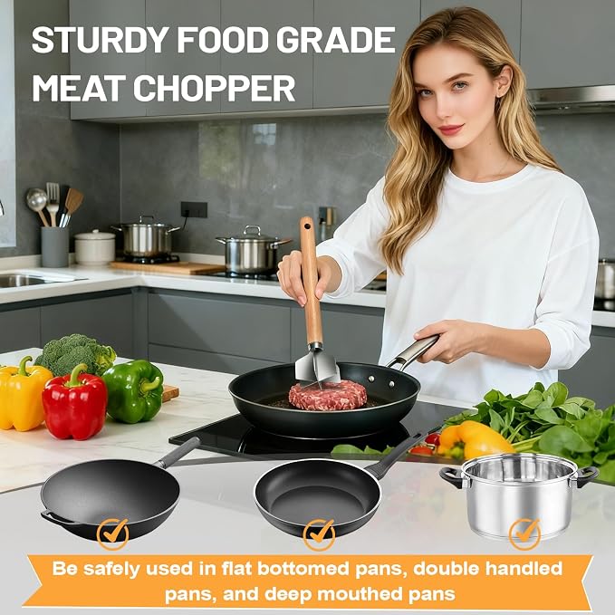 11 inch Stainless Steel Meat masher with 6 Blades, Metal Potato Masher, Ground Beef chopper tool, Suitable For Making Ground meat, Mashed potatoes, Jam and more（two pack)