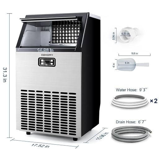 EUHOMY Commercial Ice Maker Machine, 150lbs/24H Stainless Steel Under Counter ice Machine with 33lbs Ice Storage Capacity, Freestanding Ice Maker