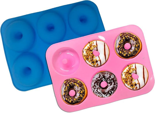 LeLehome 2PCS Donut Molds Pan, Silicone Non-Stick Donut Maker for Doughnut Baking Semi Sphere Cake Bread 6 Holes Bakeware Kitchen Tools, Pink & Blue
