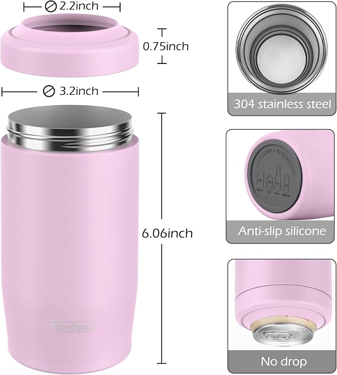 Morefeel 4-in-1 Insulated Can Cooler for 12 oz Cans & Bottles | 304 Stainless Steel Can Holder Fits 12 Oz Slim Cans, Standard Cans, Beer Bottles & Works as A Open Cup; Dishwasher Safe