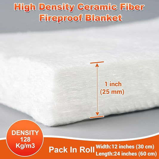 Ceramic Fiber Blanket, Fireproof Insulation Baffle, Rated to 2400F, Size 24"x12", 1" Thick, High-Temperature Resistance for Pizza Oven Stoves, Kilns, Forges, Pipes Insulation
