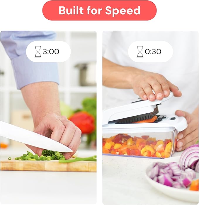 Fullstar Pro Original Vegetable Chopper & Mandoline Slicer Kitchen Gadget | 6 in 1 Veggie Slicer, Onion & Fruit Cutter with Sharp Stainless Steel Blades & Container, All-in-One Meal Prep Tool (White)