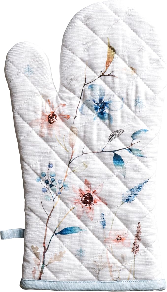 Maison d'Hermine Oven Gloves 100% Cotton Oven Mitt (7" x 13", Pack of 1) | With Loop Heat Resistant BBQ Cooking Gloves Baking Kitchen Handling Hot Pans Thanksgiving Christmas - Ice Florals