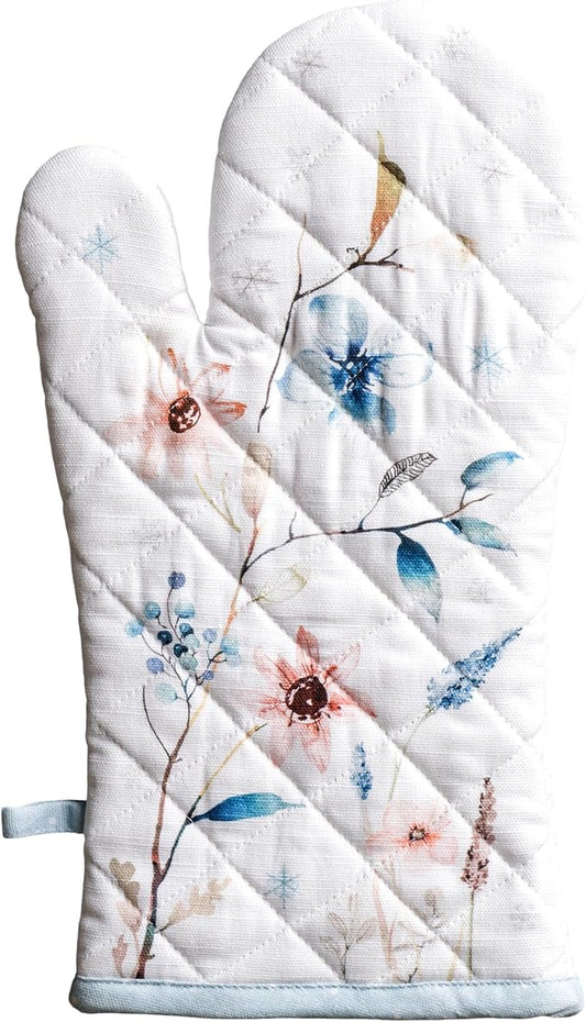 Maison d'Hermine Oven Gloves 100% Cotton Oven Mitt (7" x 13", Pack of 1) | With Loop Heat Resistant BBQ Cooking Gloves Baking Kitchen Handling Hot Pans Thanksgiving Christmas - Ice Florals