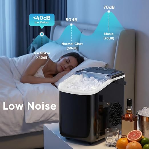 NEWBULIG Ice Maker, Countertop Ice Machine with Handle | 9 Bullet Cubes in 6-8 Mins, 26lbs Daily, Self-Cleaning with Basket and Scoop for Home/Kitchen/Camping/RV