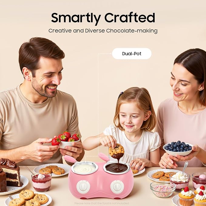 Chocolate Melting Pot Electric Fondue Pot Set, Double Melting Pot for Chocolate Cheese Butter, Mini Candy Maker Warmer for Home Parties Kids Dessert DIY