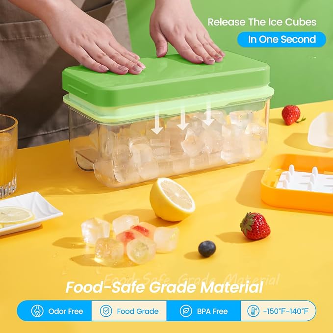 1.0" Ice Cube Trays for Freezer, PHINOX Ice Tray, 2-Tier(32Cubes/Tier)Green