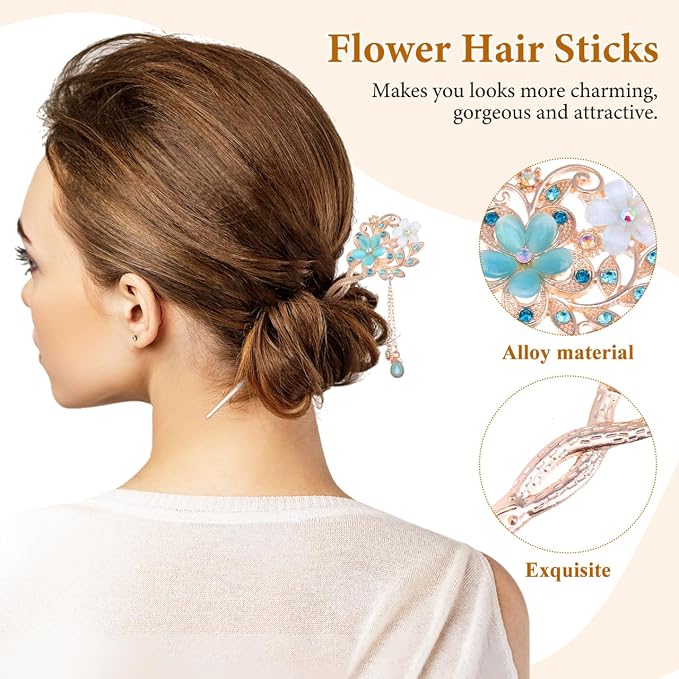 Japanese Chinese Hair Stick Metal Hair Clips for Wedding Hair Styling Flower Hair Chopsticks Vintage Hanfu Pins Hair Chopsticks Bun Updo Holders for Women Girls