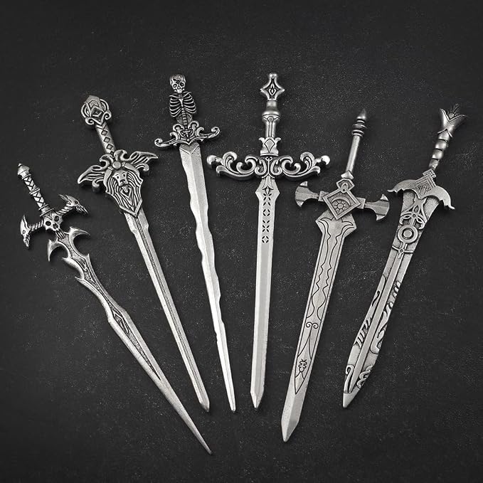 6PCS Gothic Sword Hair Pins for Women, Metal Hair Sticks Set, Fantasy Decorative Hair Pins for Bun Updo, Medieval Renaissance Hair Accessories, Hair Sticks for Long Thick Hair