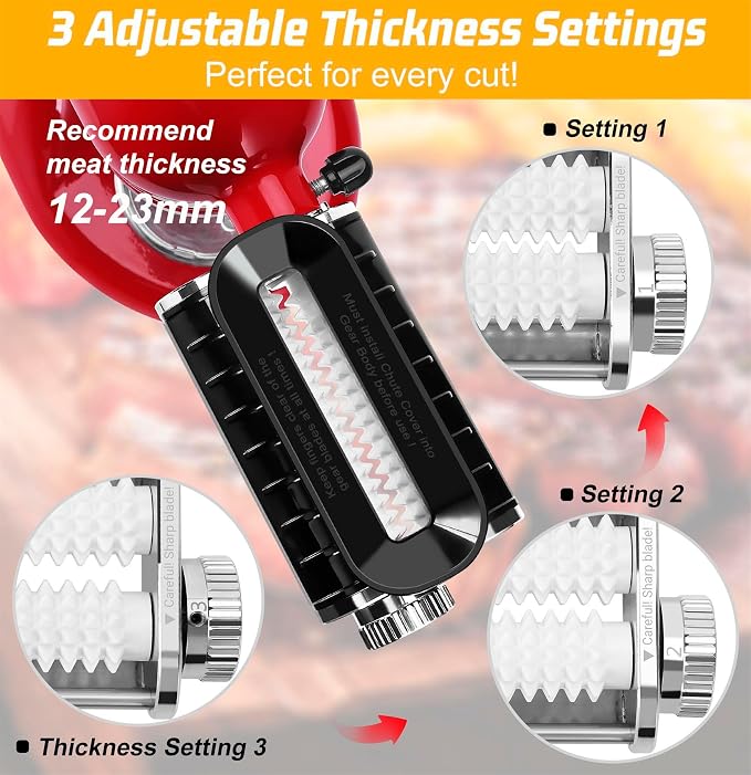 3 Thickness Adjustable Meat Tenderizer Attachment for Kitchenaid Mixers,Steak Cuber Processor Accessories for Kitchen aide,Dishwasher Safe, Black