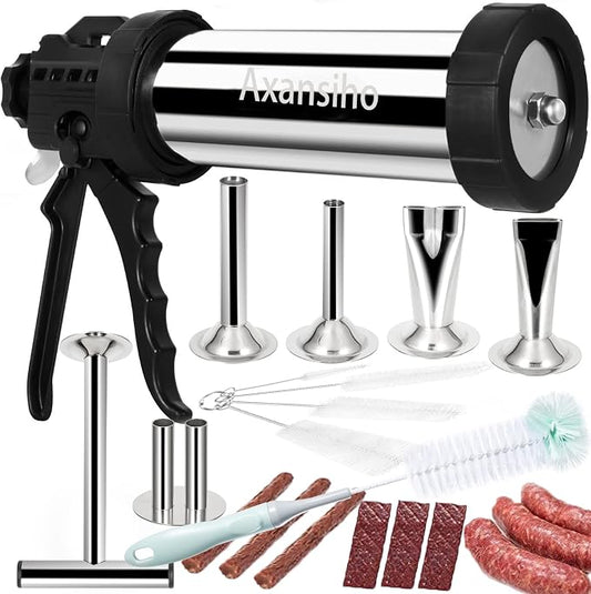 2.5LB Jerky Gun Kits, Stainless Steel Jerky Maker, Beef Stick Gun | Meat Injector For Beef Jerky Venison Snack Sticks Sausage Stuffer Jerky Shooter Cannon For Smoker Dehydrator Keto Hunter