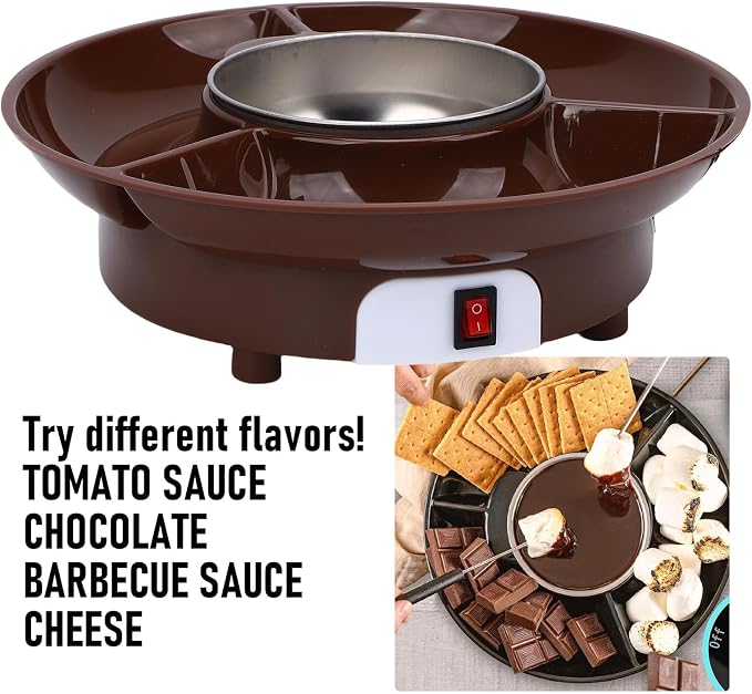 Electric Chocolate Fondue Pot, Food Grade Stainless Steel Melting Bowl with 3 Section Detachable Tray, for Chocolate Sauce Party Wedding Family Reunion (US Plug 110V)